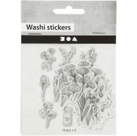 Masking washi Tape Stickers Zwart-wit Bloemen 30-50mm - 30 stuks