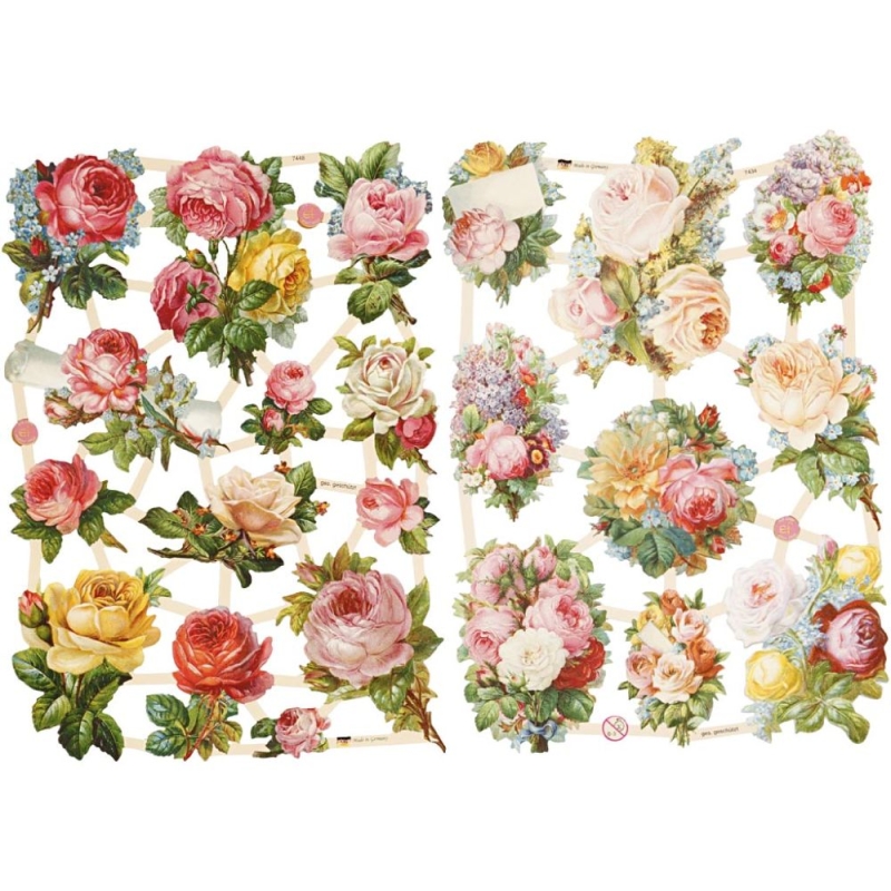 Vintage uitgestanste rozen knipvellen 16,5 &times; 23,5 cm &ndash; 2 vellen