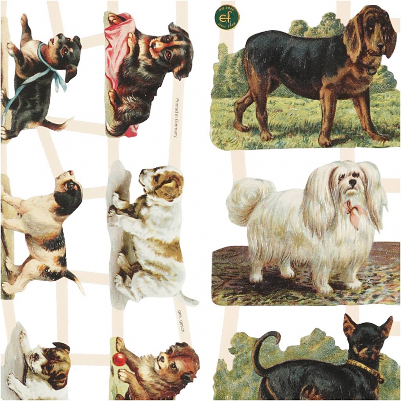 Gestanste vintage plaatjes honden - 2 vellen 16,5x23,5 cm