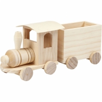Blank houten speelgoed trein met wagon 21.5x9.5cm - 1 stuk