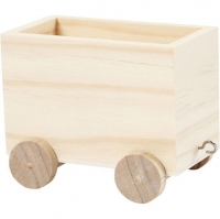 Blank houten trein wagon 9,5x6,5x8cm - 1 stuk