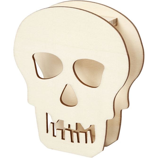 Houten 3D Halloween figuur doodskop skull 13,5x11,5cm - 1 stuk