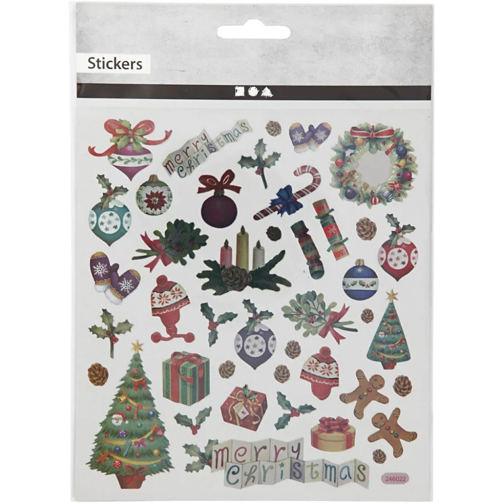 Stickers vintage kerstmis glitter details 15x16,5cm - 1 vel