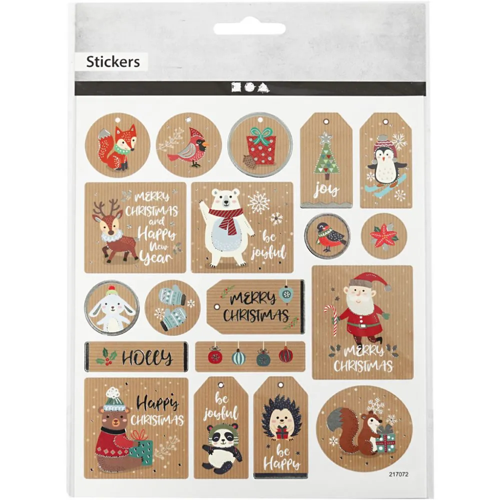 Stickers kerst cadeau labels folie details 15x16,5cm - 1 vel