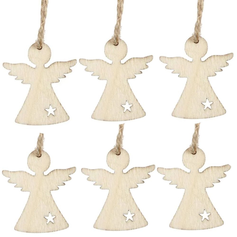 Blank houten hangertjes kleine engelen 3,2x3,9cm - 24 stuks
