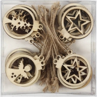 Houten mini kersthangertjes 3cm - 24 stuks