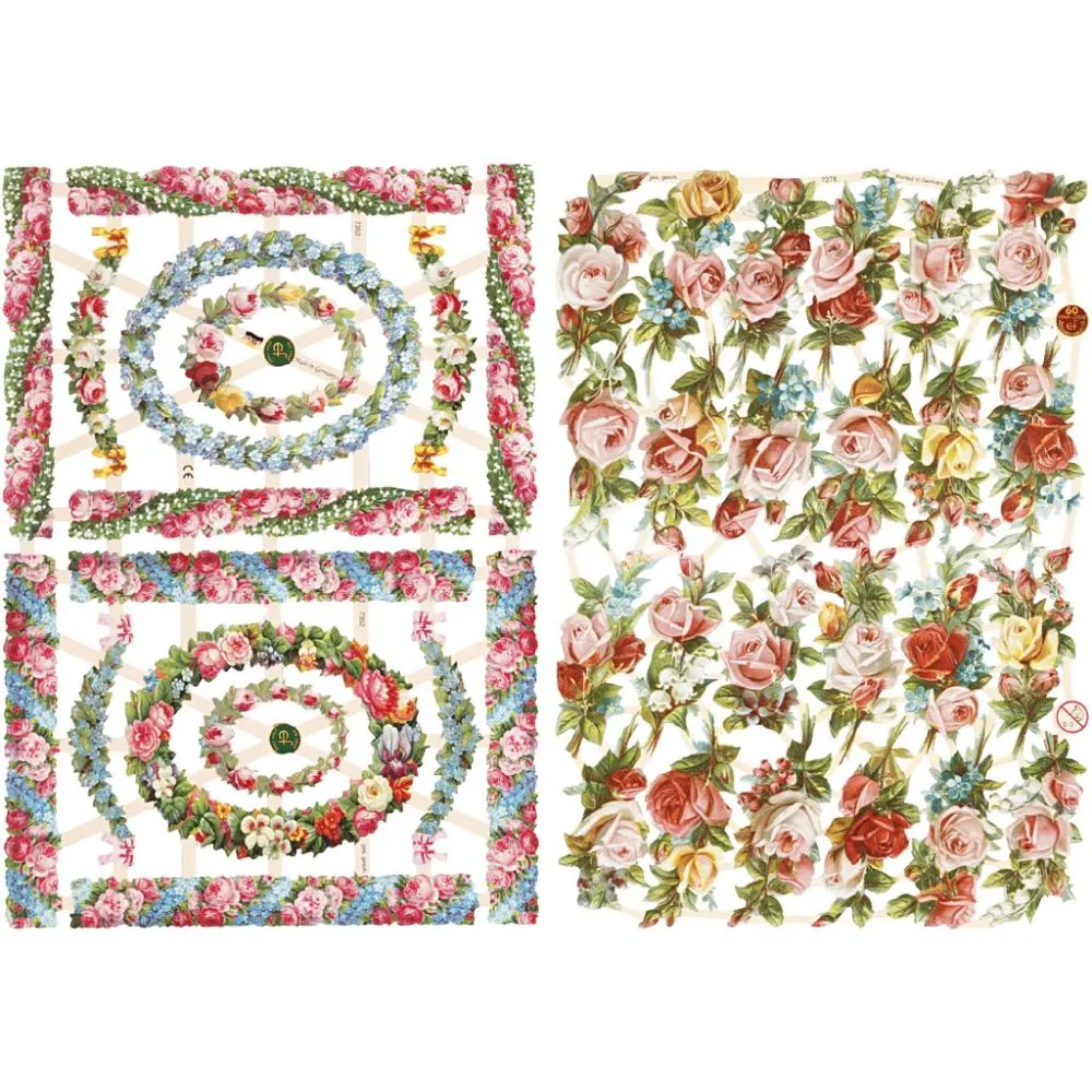 Vintage plaatjes rozen border 2 x vel 16,5x23,5 cm