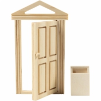 Miniaturen houten deur met lijst en brievenbus 18x10.5 cm