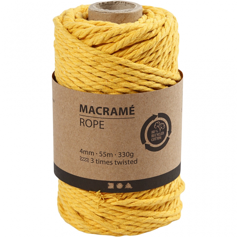 Macrame touw 4mm geel 55 meter