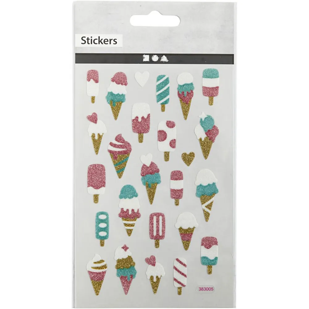 Glitter stickers zomer ijsjes - 1 vel 10x16cm