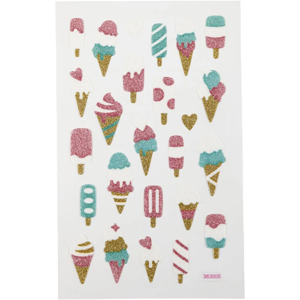 Glitter stickers zomer ijsjes - 1 vel 10x16cm