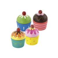 Houten kinder speelgoed deelbare mini cupcakes 5,5cm - 4-delige set