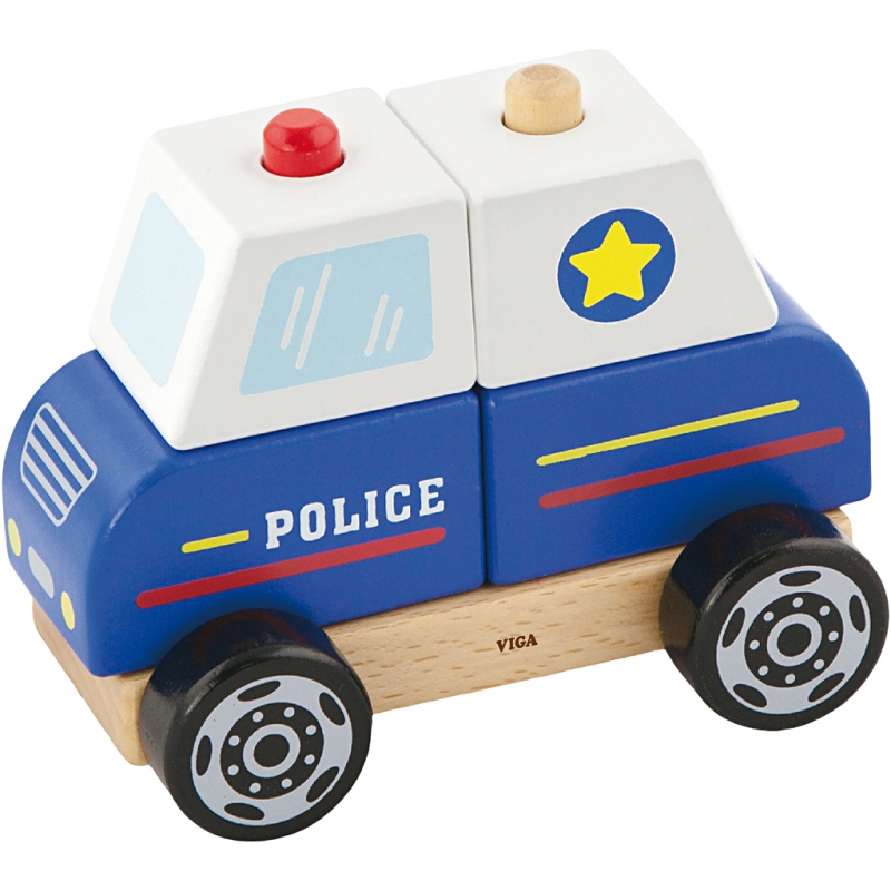 Houten politiewagen speelgoed 13x10x8 cm