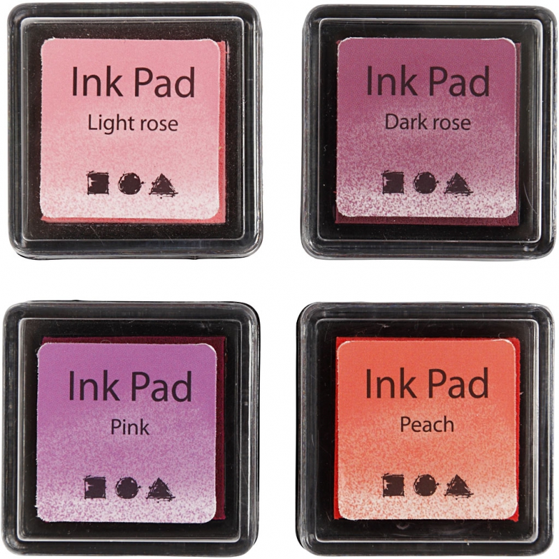 Stempel inkt 3,5x3,5cm roze mix - 4 stuks
