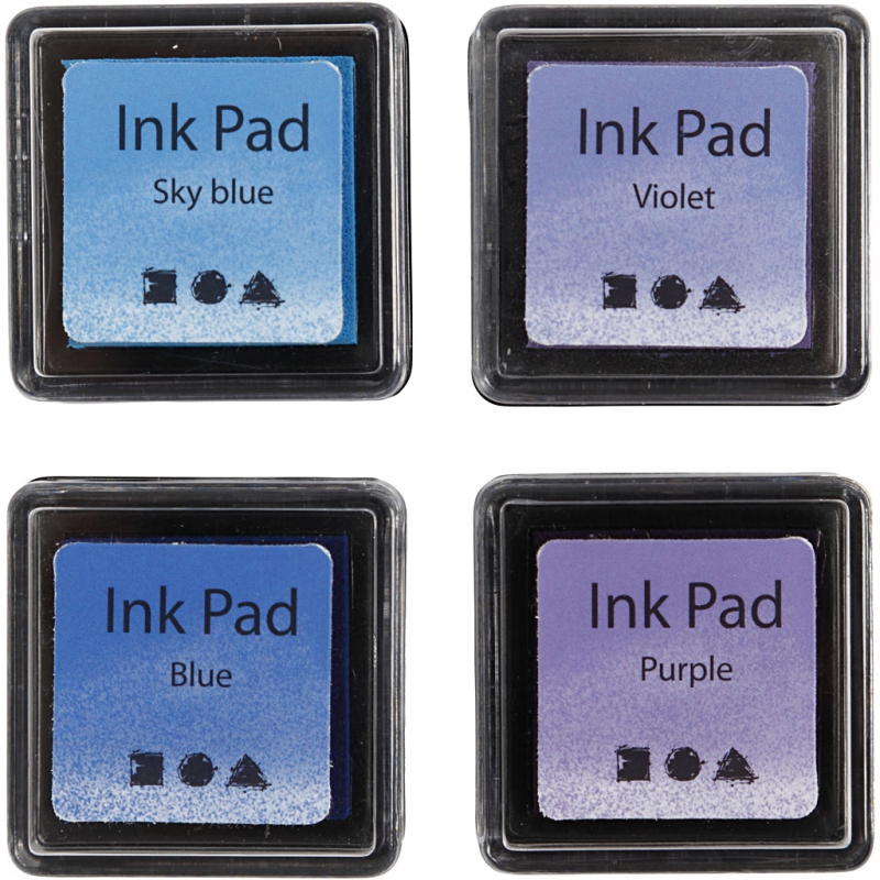 Stempel inkt 3,5x3,5 cm blauw paars mix - 4 stuks