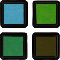 Stempel inkt 3,5x3,5cm groen blauw mix - 4 stuks