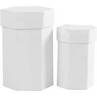Kleine kartonnen zeskant doosjes H: 7+9 cm, 4,5+6 cm Wit 2 stuks