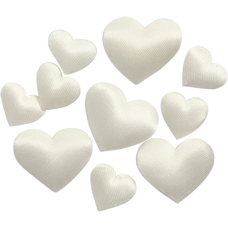 Satijnen harten off-white 10+20 mm 70 stuks