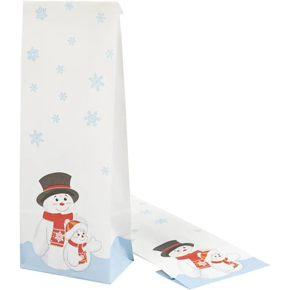 Witte cadeau zakken kerst sneeuwpop 28x10cm - 100 stuks