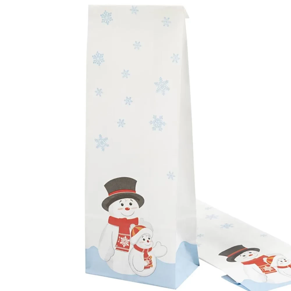 Witte cadeau zakken kerst sneeuwpop 28x10cm - 100 stuks