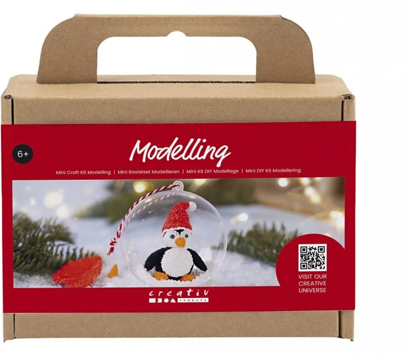 Knutselpakketje kunststof kerstbal klei Pinguïn  - 1 set