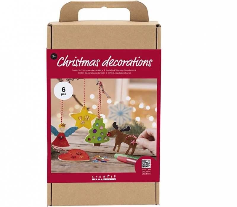 Knutselpakketje houten hangers kerstdecoraties - 1 set
