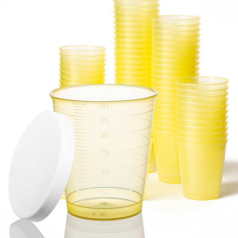 Plastic potjes geel met witte deksel 30ml - 300 stuks