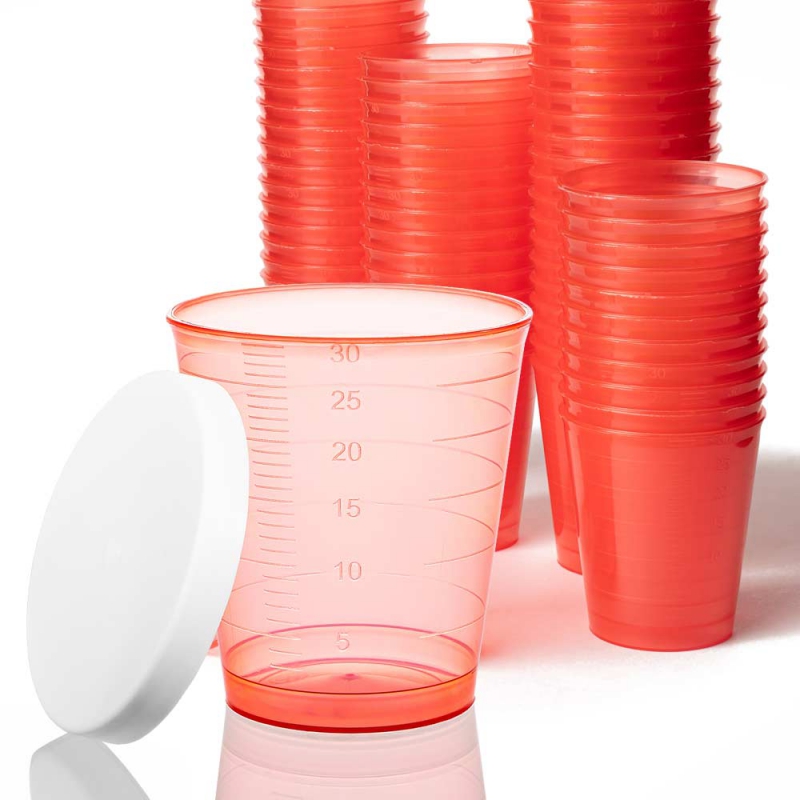 Plastic potjes rood met witte deksel 30ml - 300 stuks