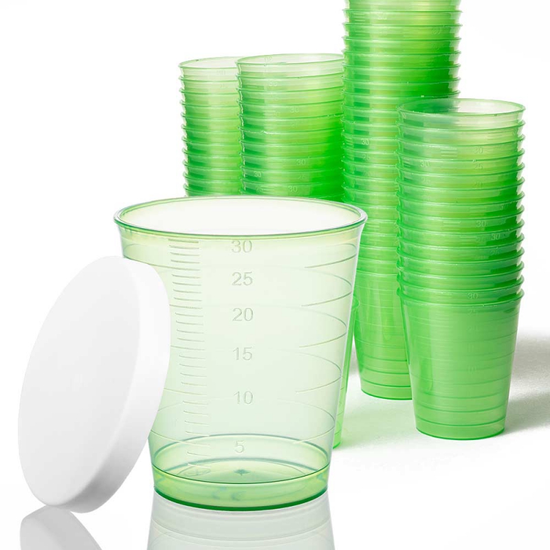 Plastic potjes groen met witte deksel 30ml - 300 stuks