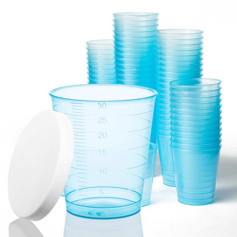 Plastic potjes blauw met witte deksel 30ml - 300 stuks