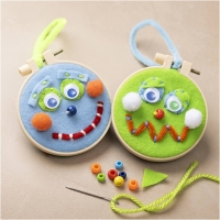 Mini Hobbyset Borduren Gezichtjes – 2 stuks Blauw & Groen