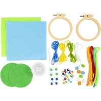 Mini Hobbyset Borduren Gezichtjes – 2 stuks Blauw & Groen