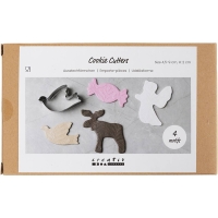 Uitsteekvormen 4-delig set, Engel / Rendier / Duif / Snoep, Zilver Metallic (H 2 cm, 4,5-9 cm)