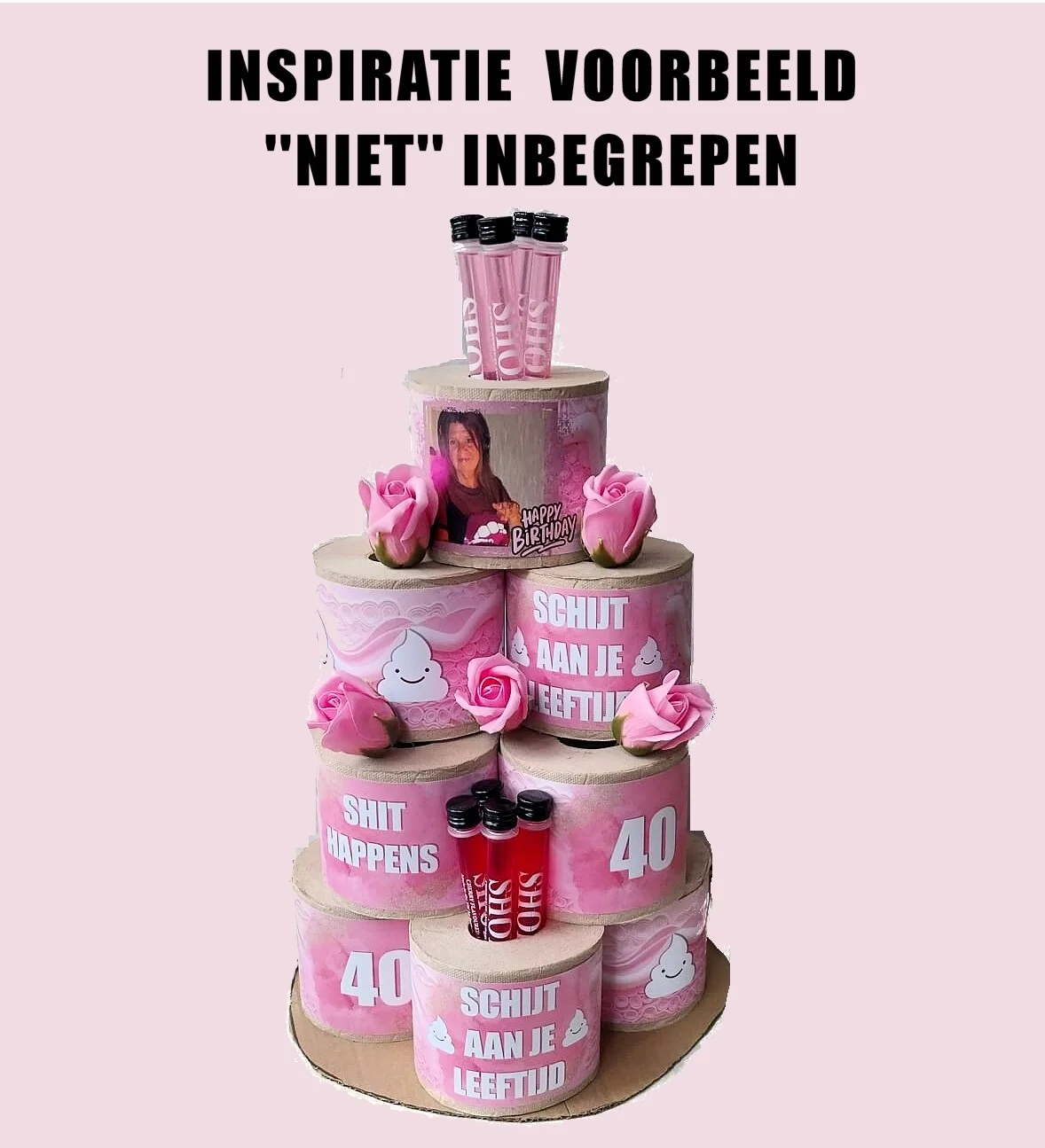 DIY Schijt aan je leeftijd taart wikkels roze