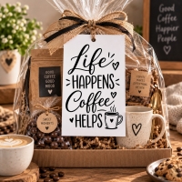 Koffiekaarten life happens coffee helps A6 &ndash; 25 stuks