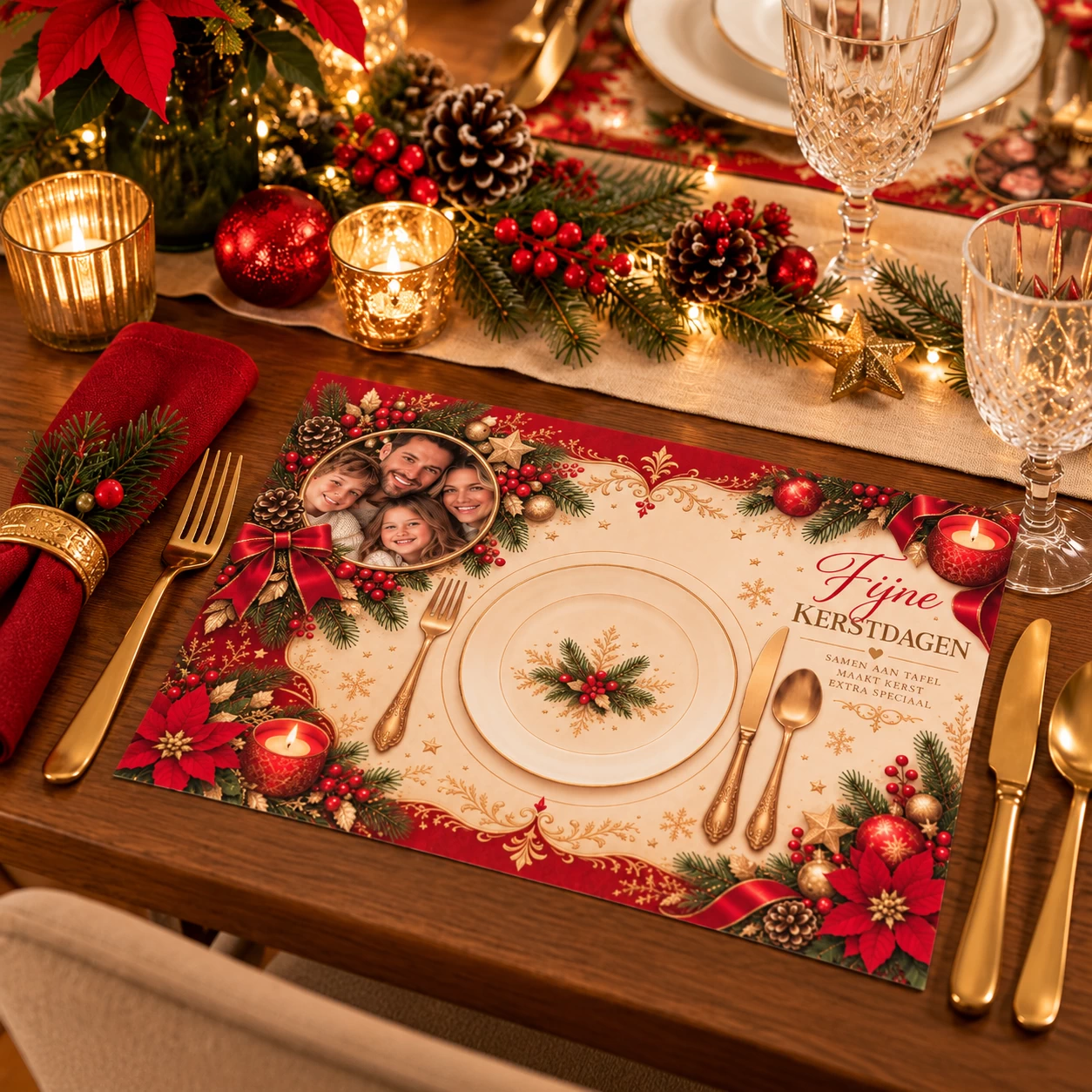 Kerst placemats met eigen foto klassiek rood A4 &ndash; 8 stuks