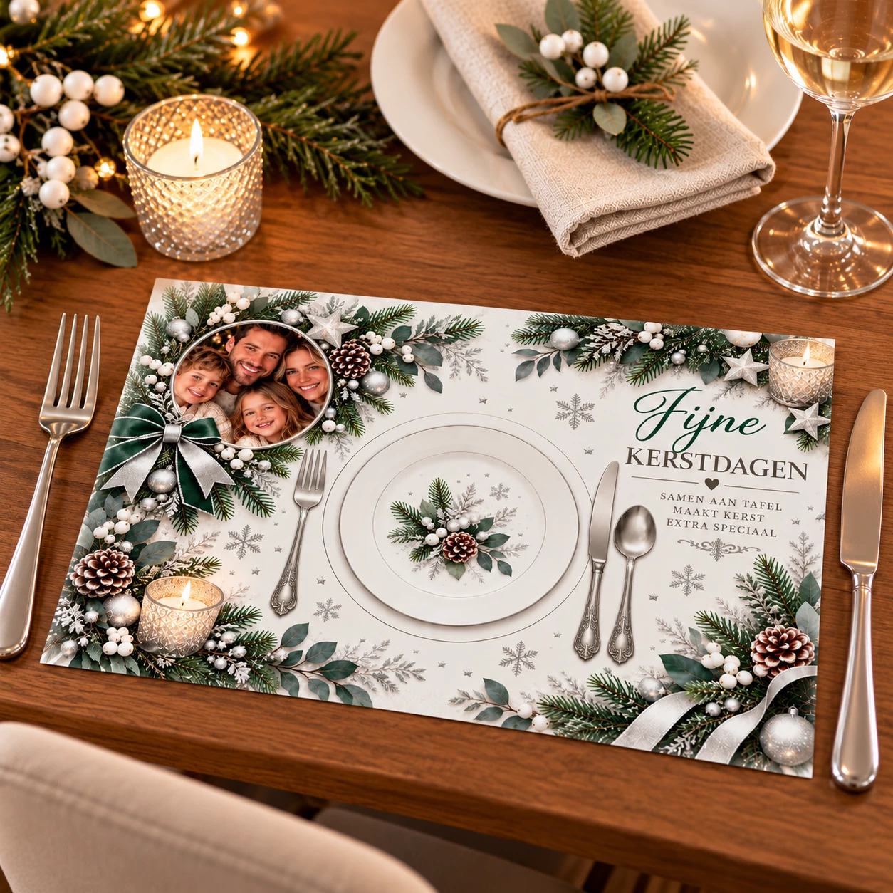 Kerst placemats met eigen foto Winter Zilver A4 &ndash; 8 stuks