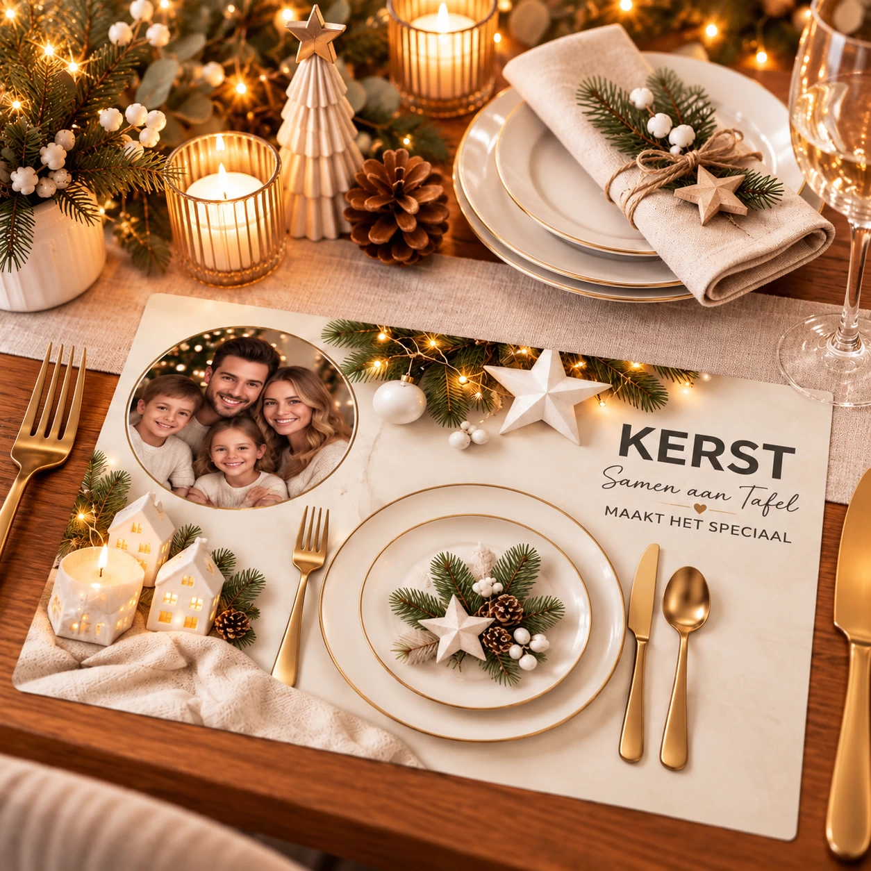 Kerst placemats met eigen foto Cozy Nordic A4 &ndash; 8 stuks