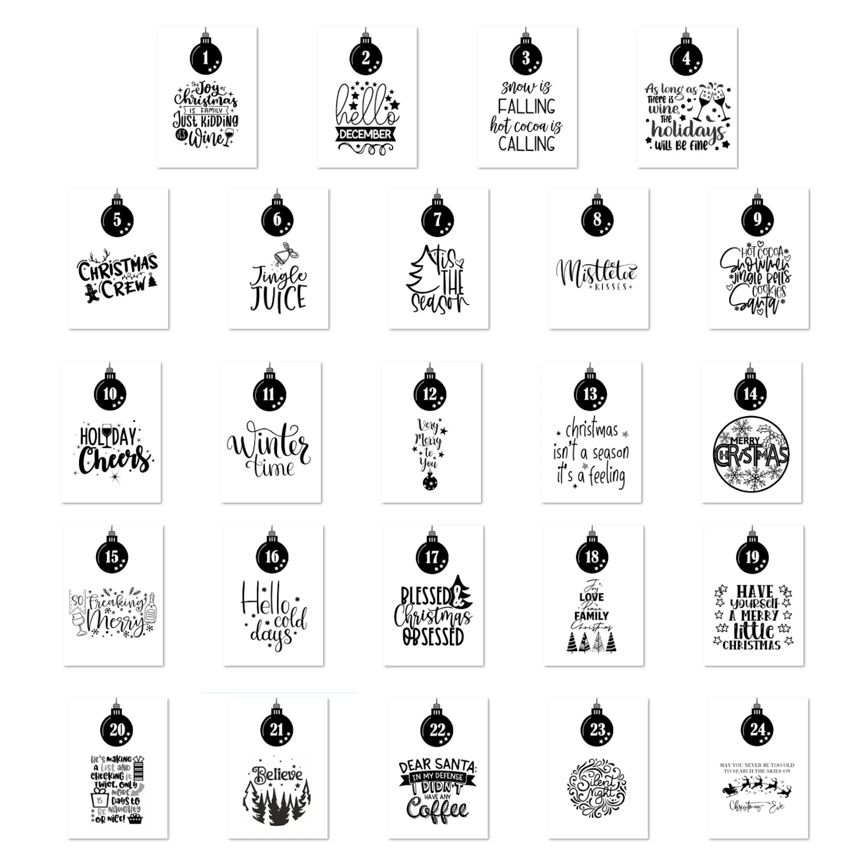 Adventskalender met Kerstquotes 24 kaarten A6