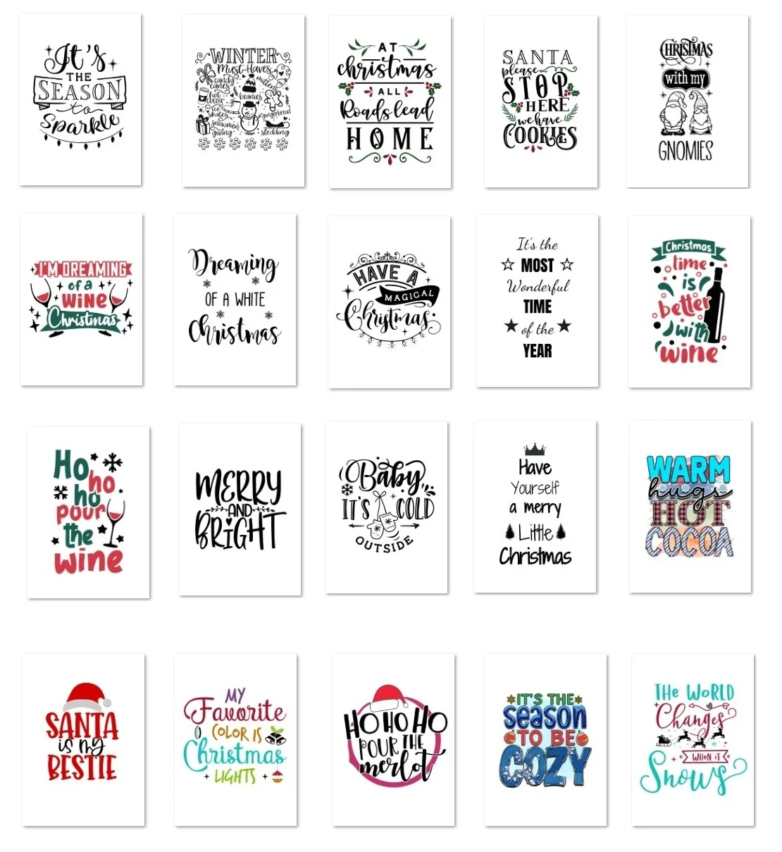 Set 20 verschillende kerstkaarten met quotes A6
