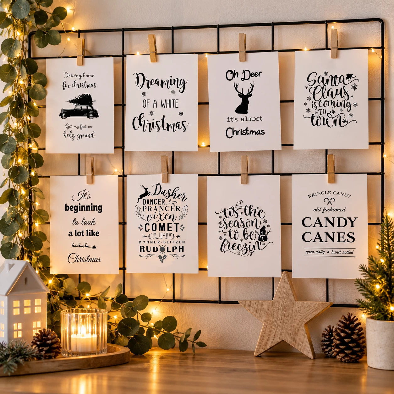 Set 20 zwart-wit kerstkaarten met quotes A6