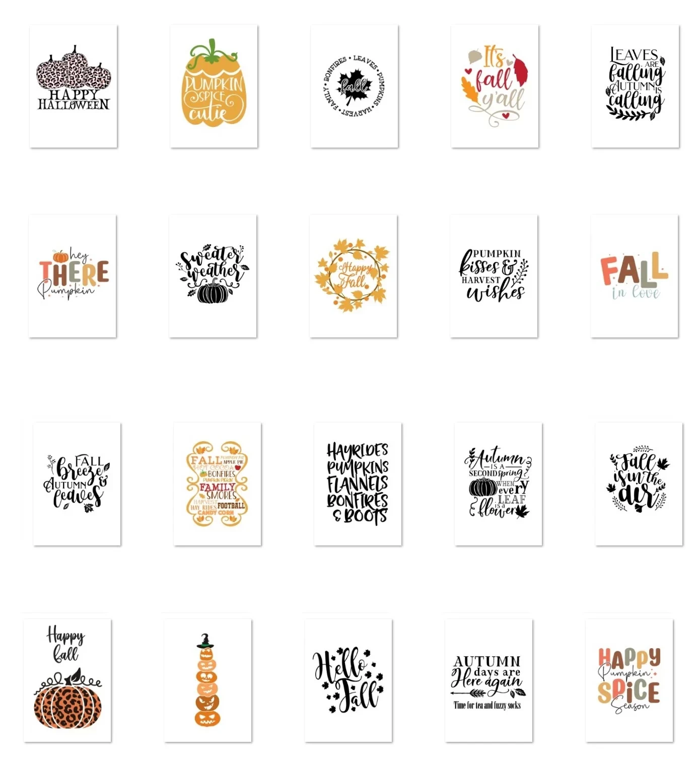 Set van 20 herfst en Halloween woonkaarten A6