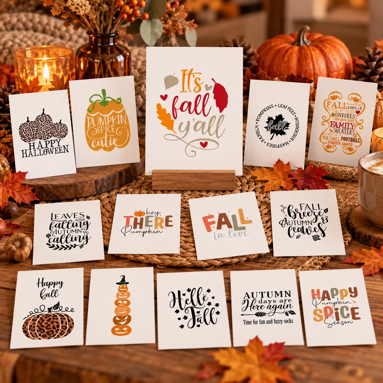 Set van 20 herfst en Halloween woonkaarten A6