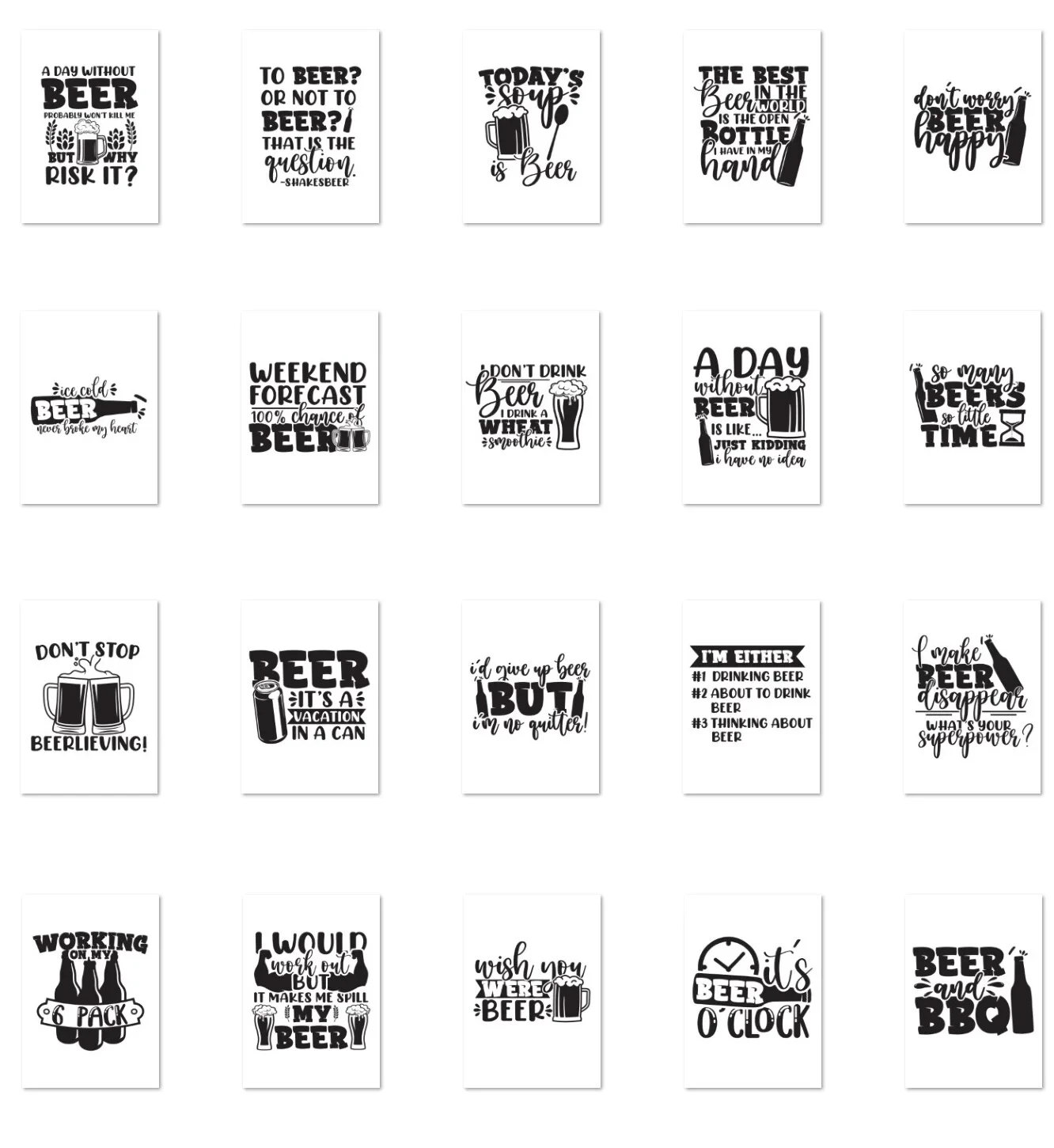 Set van 20 bier quote kaarten met humor A6