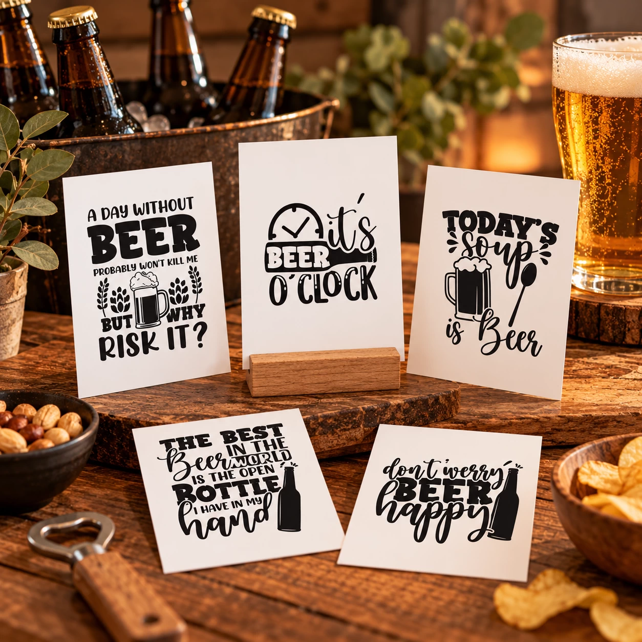Set van 20 bier quote kaarten met humor A6