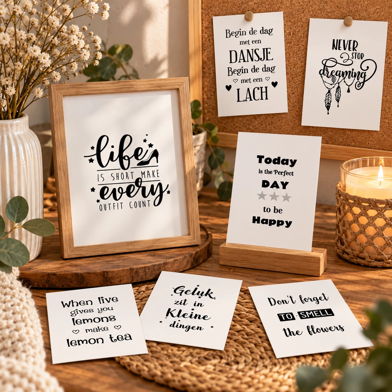Set van 20 positieve woonkaarten met quotes A6