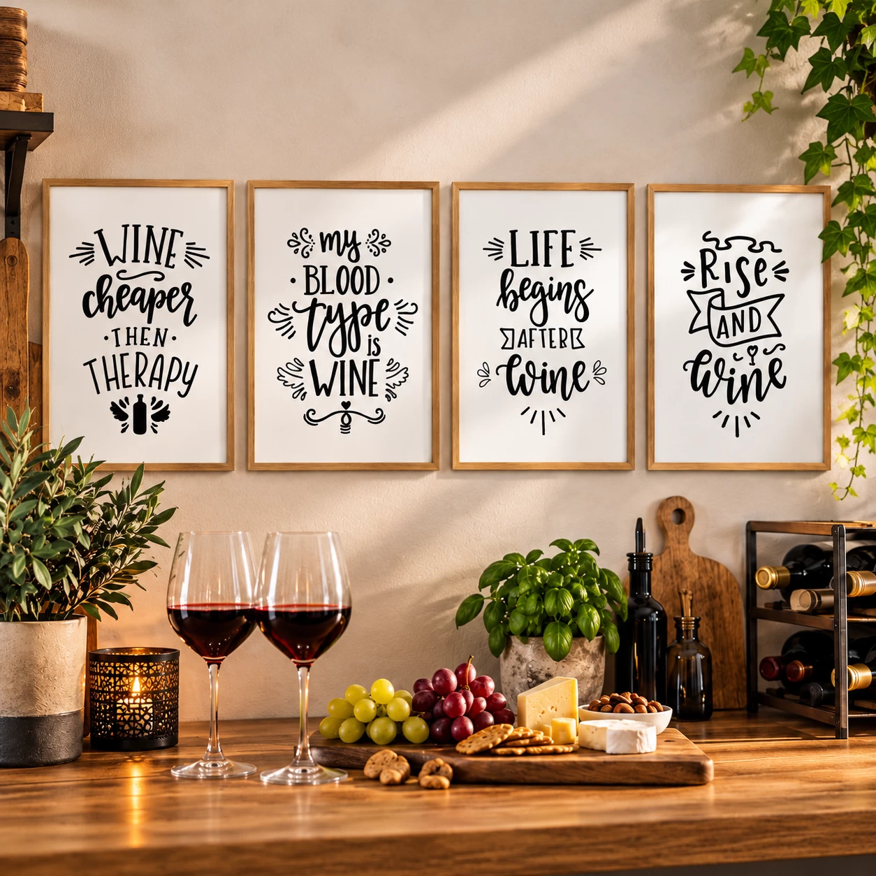 Grappige posters wijnquotes humor A4 | Set van 4