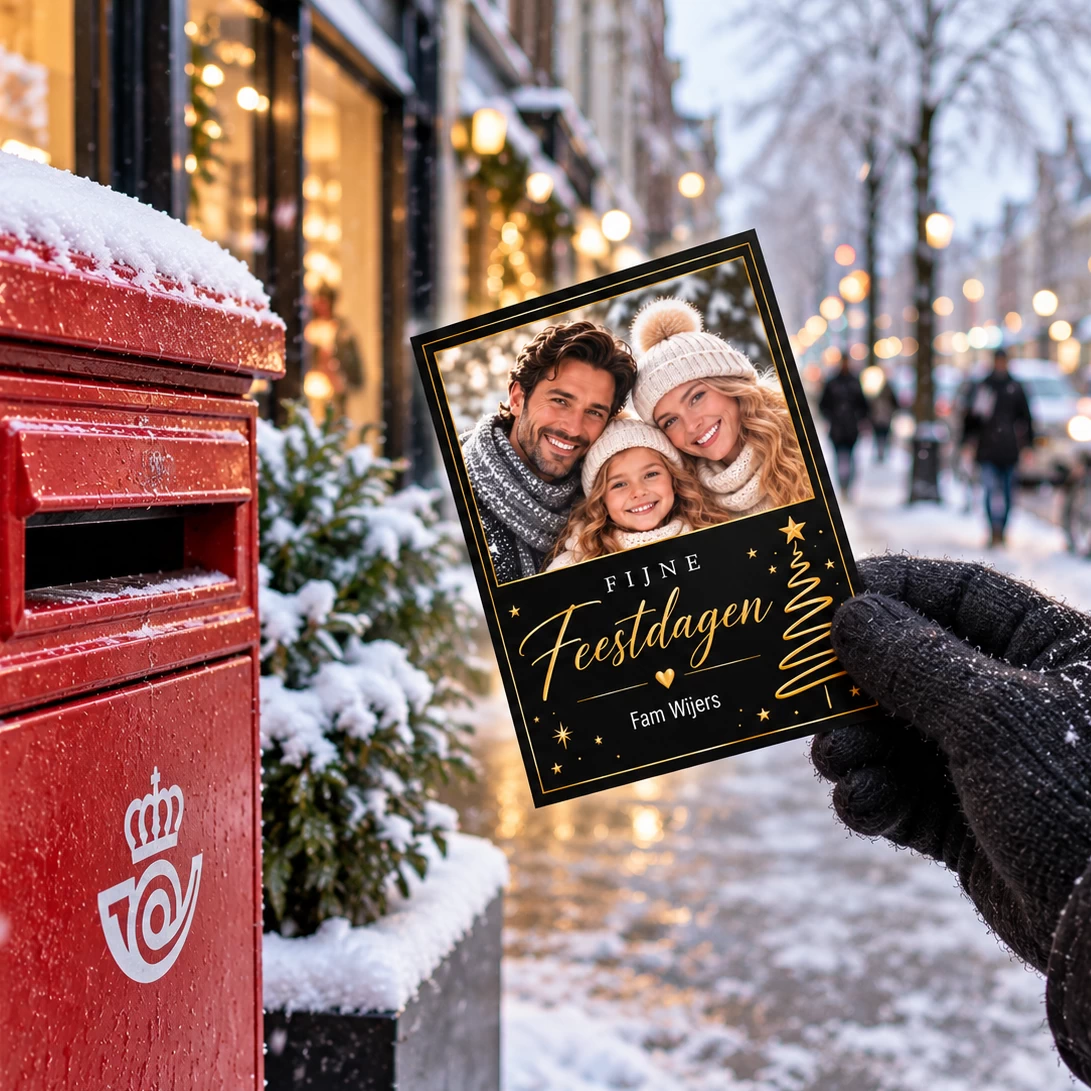 Enkele Kerstkaarten met eigen foto zwart A6 | 25 stuks