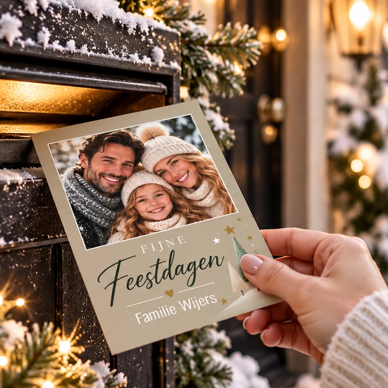 Enkele Kerstkaarten met eigen foto Taupe A6 | 25 stuks