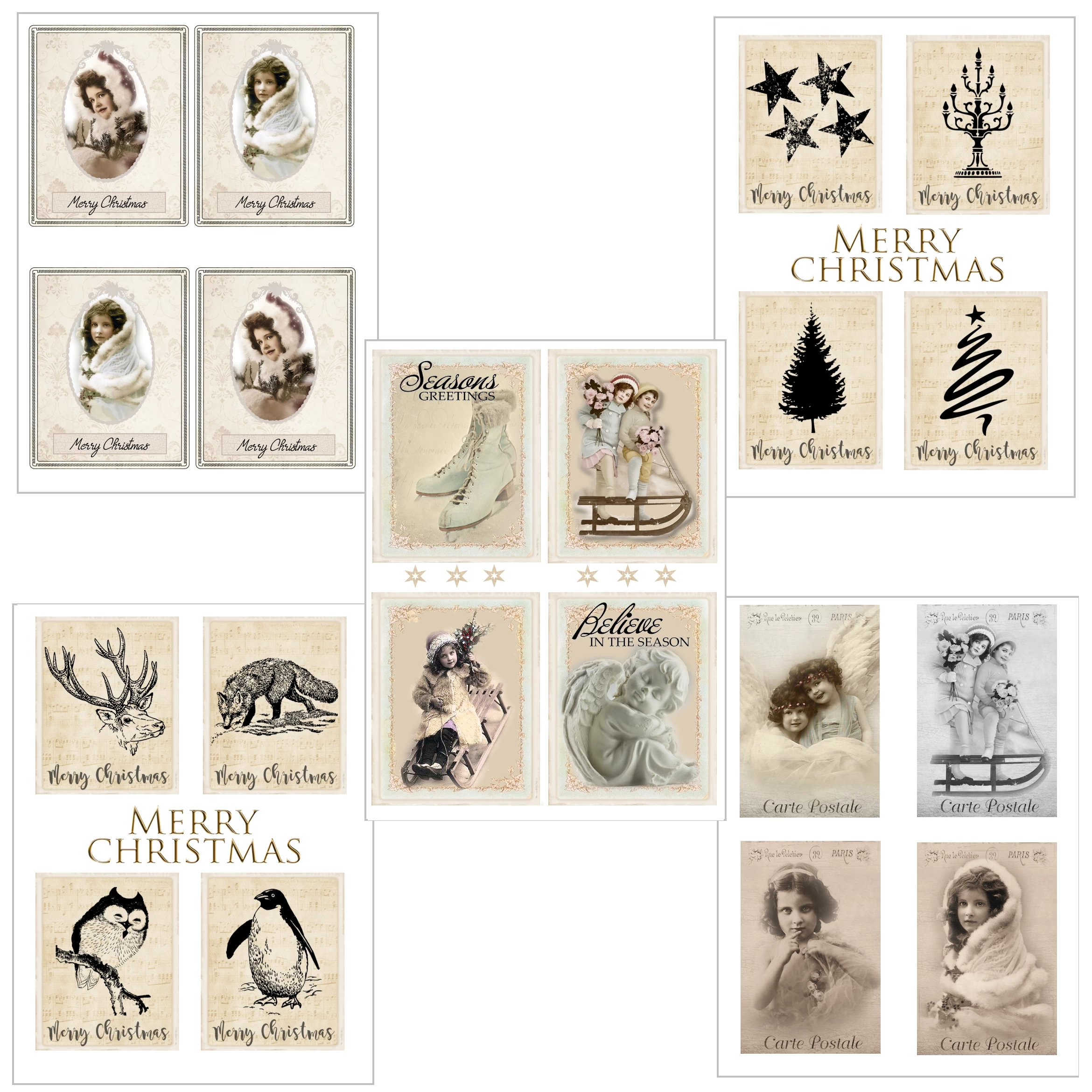 Vintage Kerst Knipvellen A4 &ndash; 10 nostalgische vellen